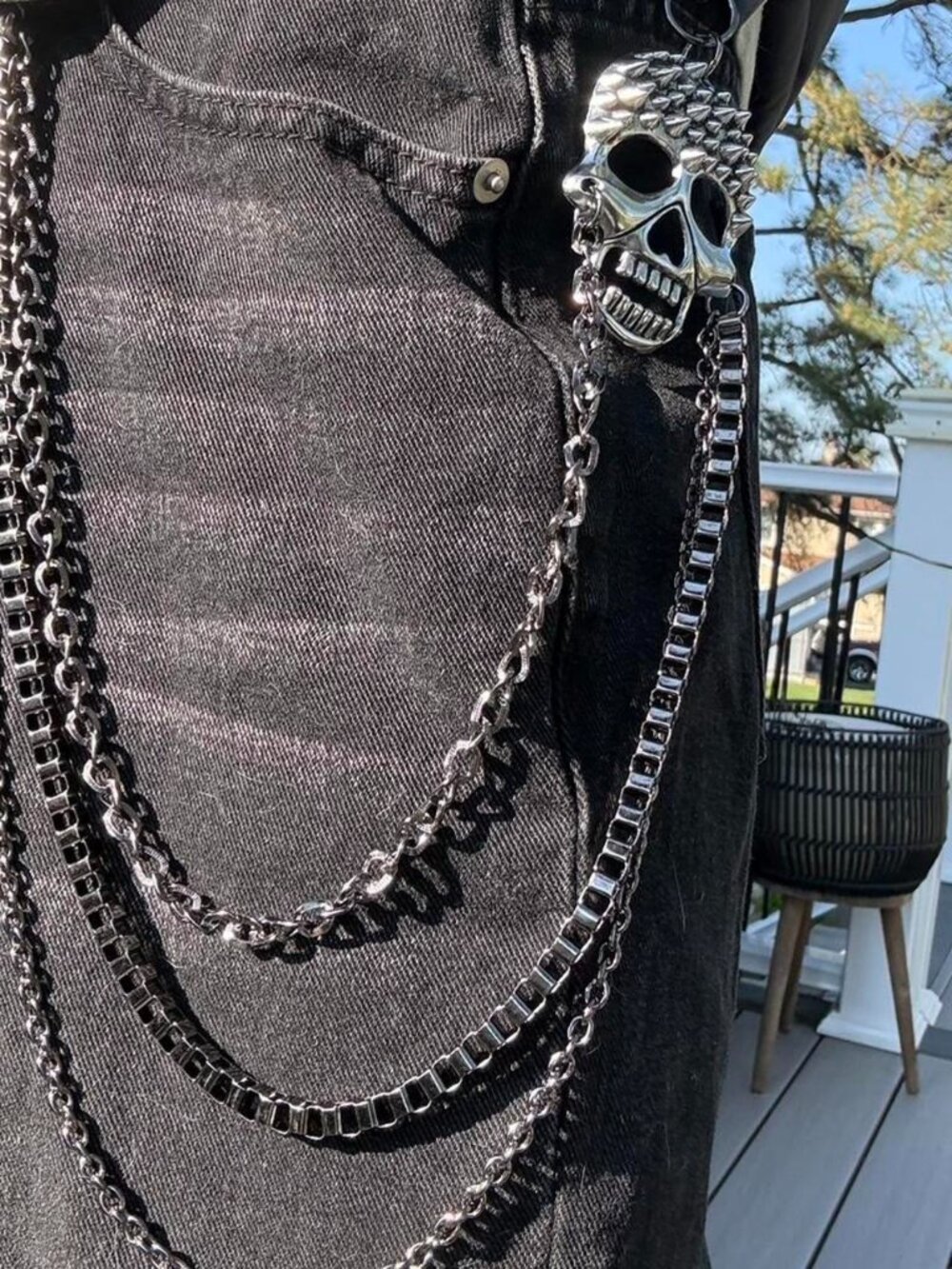 Silver skull y2k wallet chain